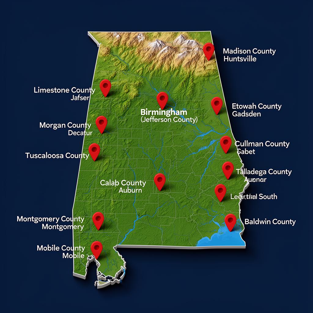 Map of Alabama showing counties served by injured.support
