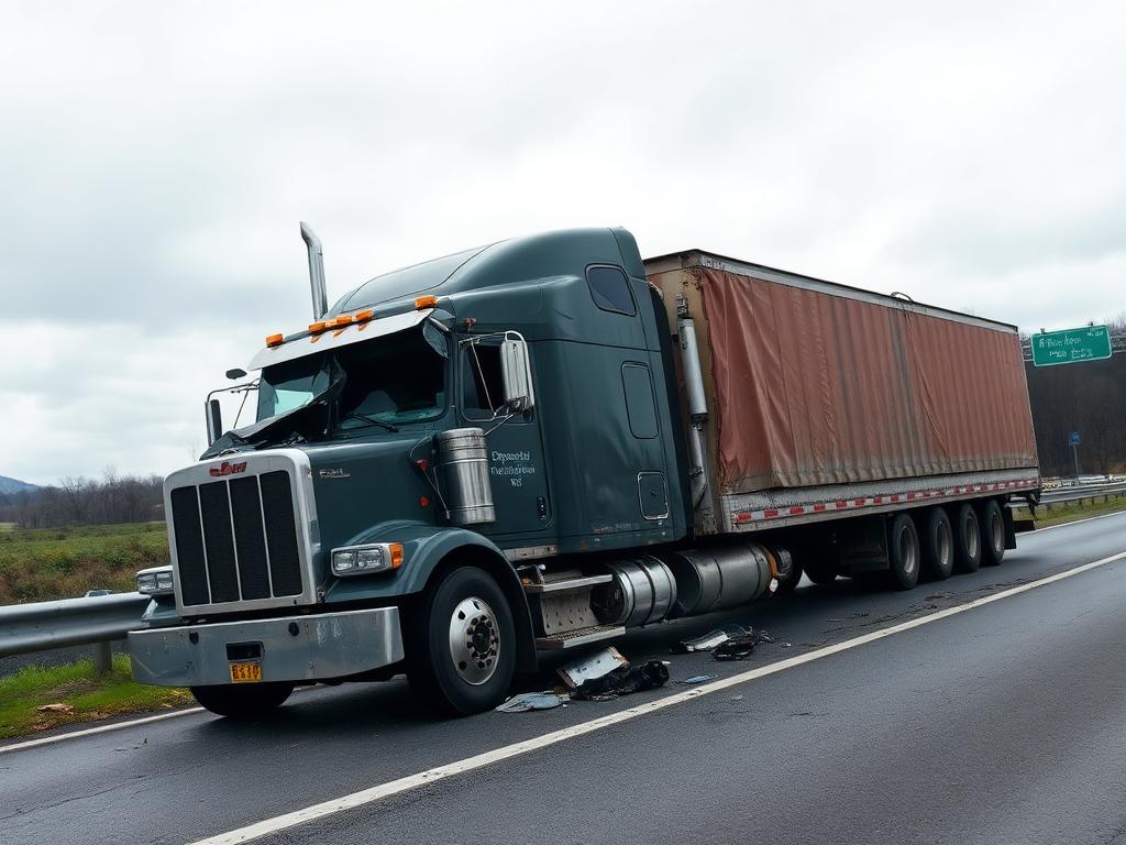 Damaged tractor-trailer on the highway